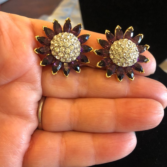 Amethyst Crystal Pavé Center Vintage Earrings-Boutique - Picture 4 of 6